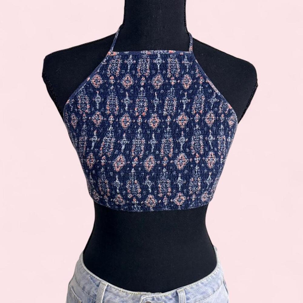Hollister navy smocked halter top Size XS Boho y2k fairycore beachy coquette
